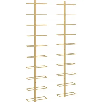 Stojan na víno Nástěnný držák na 10 lahví vína, kovový, zlatý, 24x9x120 cm