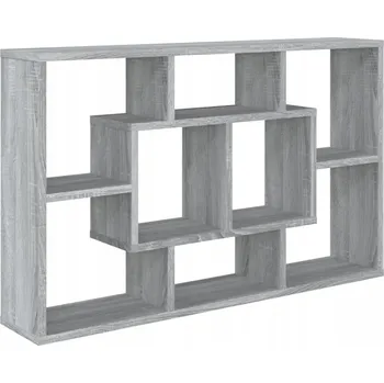 police Nástěnná police s 8 přihrádkami, dřevotříska, šedý dub sonoma, 85x16x52 cm