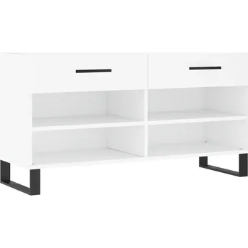 Lavice na boty se 2 zásuvkami a 4 policemi, bílá, 102x35x55 cm