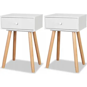 Noční stolek Retro noční stolky, borovicové dřevo/MDF, bílo-hnědé, 40x30x61 cm, 2 ks