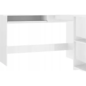 Psací stůl Rohový psací stůl L s výsuvnou deskou na klávesnici, 120x140x75 cm, bílý lesk
