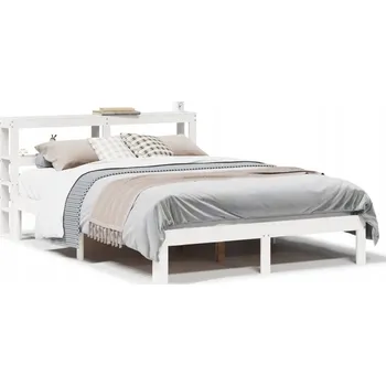 Postel Borovicová dřevěná postel s policemi, bílá, 222,5 x 146 x 82 cm