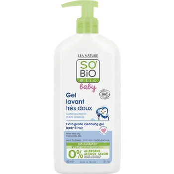 Dětská kosmetika SO’BiO étic BABY Gel mycí pro děti - extra jemný na tělo i vlasy BIO (500 ml) - nepálí v očích