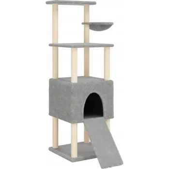 Multifunkční škrabadlo pro kočky s domečkem, žebříkem a košíkem, světle šedé