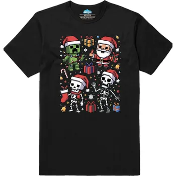 Pánské tričko Pánské tričko Vánoční Minecraft Santa a Creeper (Velikost: 5XL, Barva: Černá)