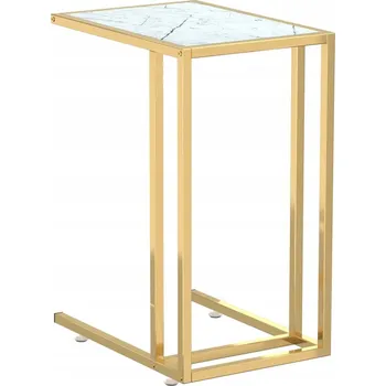 Konferenční stolek Počítačový stolek z tvrzeného skla a železa, bílý mramor a zlatá barva, 50x30 cm