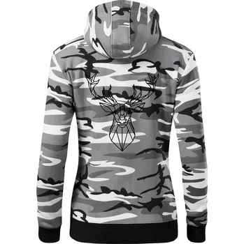 Dámská mikina Geometrie - jelen - Dámská mikina trendy zipper s kapucí - L ( Šedý maskáč )