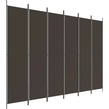 Paraván Skládací Paraván z látky a železa, 300x220 cm, hnědý, 6dílný