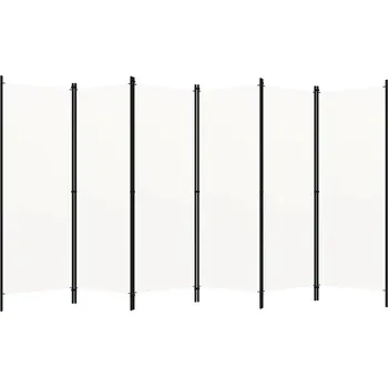 Paraván Paraván 6-křídlový s tkaninou a železným rámem, bílý, 300 x 180 cm