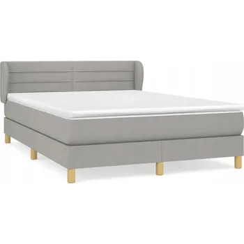 Postel Kontinentální postel světle šedá 203 x 147 x 78/88 cm s matrací 140 x 200 x