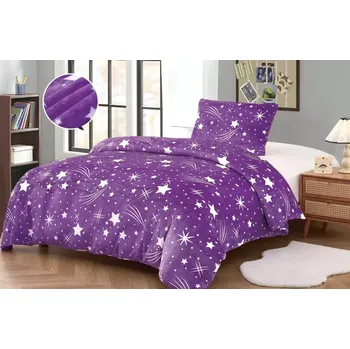 Povlečení Mikroplyšové povlečení Kometky fialové 140 x 200, 70 x 90 cm zipový uzávěr