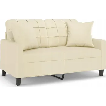 Pohovka Krémová pohovka pro 2 osoby s ozdobnými polštáři, umělá kůže, 138x77x80 cm
