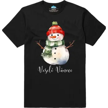 Pánské tričko Pánské tričko Roztomilý Sněhulák Veselé Vánoce (Velikost: 3XL, Barva: Černá)