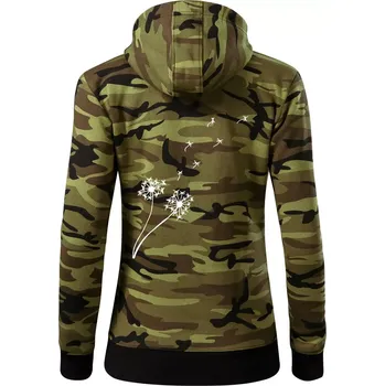 Dámská mikina Pampeliška - Dámská mikina trendy zipper s kapucí - S ( Zelený maskáč )