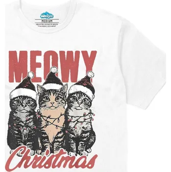 Pánské tričko Pánské tričko Kočičí Vánoce Meowy Christmas (Velikost: XL, Barva: Bílá)