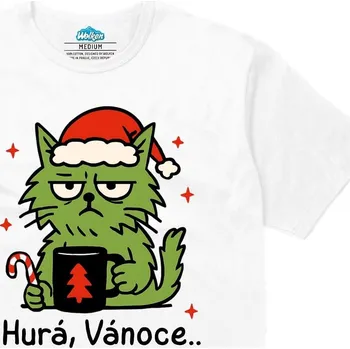 Pánské tričko Wolken.cz tričko Naštvaná Kočka Grinch Hurá, Vánoce.. Bílá XXXL