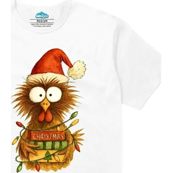 Pánské tričko Pánské tričko Vyděšená Vánoční Slepice (Velikost: L, Barva: Bílá)