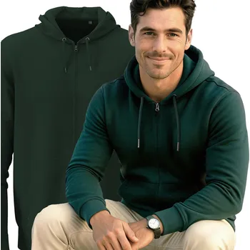 Pánská mikina Klasická pánská tepláková mikina rozepínací s kapucí, kapsy, zelená, L