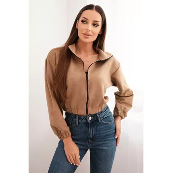 Pánská mikina Béžová semišová mikina na zip Kesi hnědá 3090366