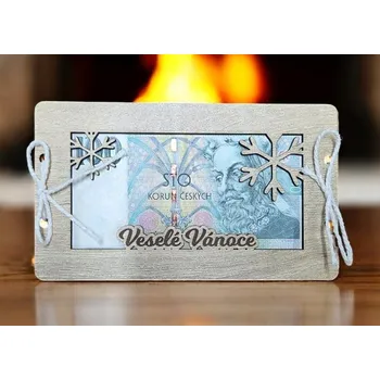 Obálka Vánoční dřevěná obálka na peníze – Veselé Vánoce