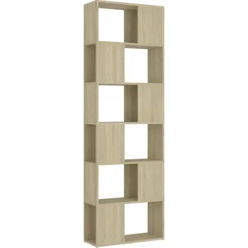 Knihovna Regál, Dělicí Stěna do Pokoje, 6 Přihrádek, Dub Sonoma, 60x24x186 cm