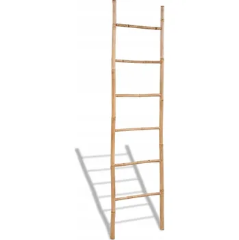 Věšák Bambusový věšák na ručníky ve tvaru žebříku, volně stojící, 50 x 190 cm, 6 příček