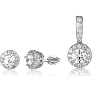 Náušnice JVD Dámská pozlacená stříbrná souprava se zirkony set SVLS0140SH2BI00