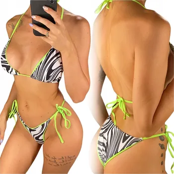 Dámské plavky PLAVKY MIKRO BIKINI ZEBRA PLAVKY NEON SEXY M