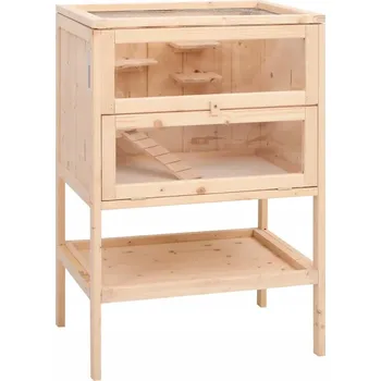 Dvoupatrová dřevěná klec pro křečka s příslušenstvím 55x40x80 cm, jedle