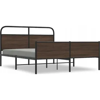 Postel Kovový rám postele hnědý dub 207 x 156 x 100 cm s čelem