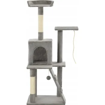 Škrabadlo pro kočky s domečkem, rampou a míčkem, šedé, 120 cm, 50x50 cm