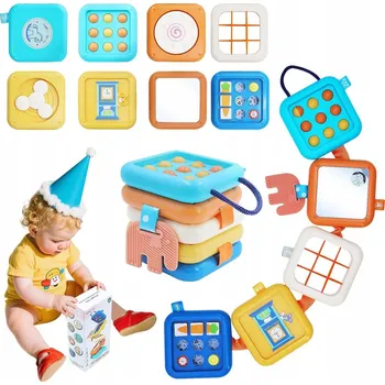 Hračka pro nejmenší 8v1 Manipulační Kostka Vzdělávací MONTESSORI Senzorická Třídička