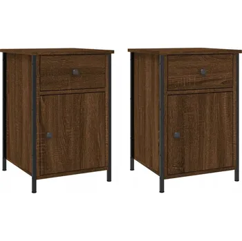 Noční stolek Noční stolek z materiálu na bázi dřeva a železným rámem, hnědý dub, 40x40 cm