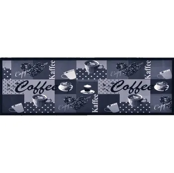 Obraz Sametová protiskluzová podložka na podlahu s motivem kávy, 180x60 cm, modrá