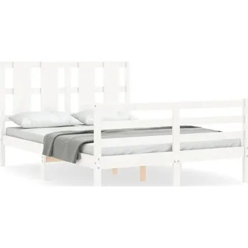 Postel Bílá postel z masivního borovicového dřeva 195,5 x 145,5 x 100 cm