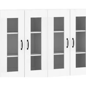 Komoda Nástěnná skříňka se skleněnými dvířky, bílá, 69,5x34x90 cm