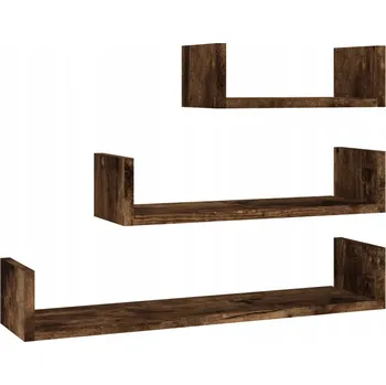 police Sada 3 Polic Nástěnných U-Shape, Kouřový Dub, 60/45/30x15x10 cm