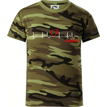 Moje srdce bije pro Volejbal - Dětské maskáčové triko - 146 cm/10 let ( Zelený maskáč )