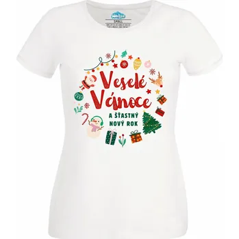 Dámské tričko Dámské tričko Veselé Vánoce a Šťastný Nový Rok (Velikost: XS, Barva: Bílá)
