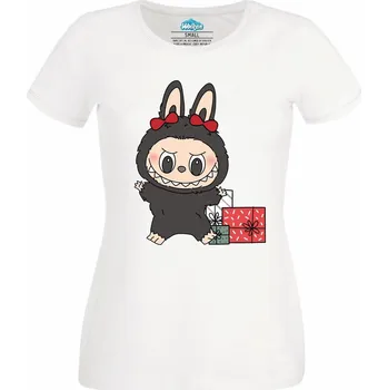 Dámské tričko Dámské tričko Černý Vánoční Labubu mezi Dárky (Velikost: L, Barva: Bílá)