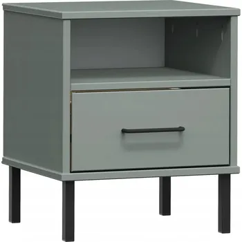 Noční stolek Noční stolek OSLO z masivního borovicového dřeva, šedý, 40x35x46,5 cm