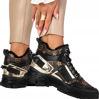 Dámská zimní obuv Kotníkové Boty SNEAKERS Dámské S Kožíškem Zateplené Šněrovací Černé vel. 37