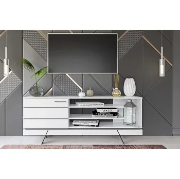 Televizní stolek Bílý laminátový televizní stolek ZINDER, moderní design, demontovaný