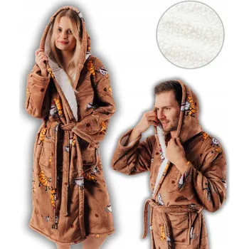 Dámské oblečení Hřejivý župan Sherpa Kawka s rohlíkem Comfy Moment hnědý Plyšový