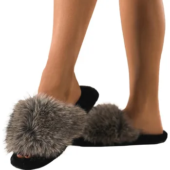 Dámské pantofle Dámské kožešinové PANTOFLE šedé, pohodlné, široký Pásek lehké, velikost 38/39
