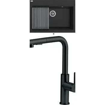 Granitový dřez Granitový dřez SET Laveo TAU SBT B107 černá matná + Rolovací odkapávač + Deante MOMI BKM N73M černá matná