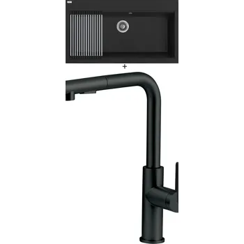 Granitový dřez Granitový dřez SET Laveo TAU SBT B109 černá matná + Rolovací odkapávač + Deante MOMI BKM N73M černá matná