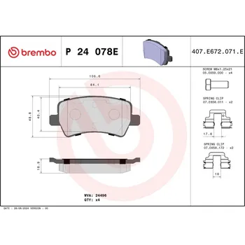 Brzdová destička Sada brzdových destiček, kotoučová brzda BREMBO P 24 078E