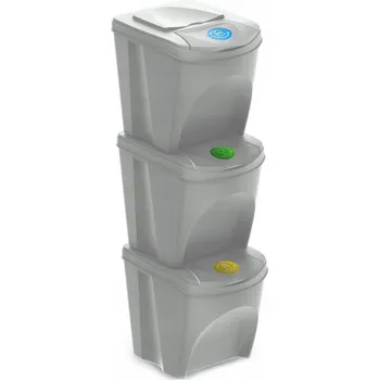 Odpadkový koš Koš na tříděný odpad Prosperplast šedý, 3 komory, 75 l s víkem