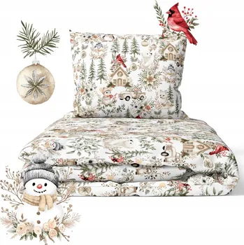 Povlečení DĚTSKÉ POVLEČENÍ 90x120 cm, 2 díly, DO POSTÝLKY, vzor: Zima Boho Zelená